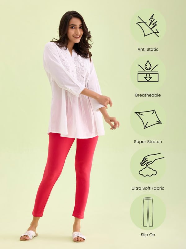 Image of GO COLORS Soft Cotton Stretch Ankle Length Leggings for Women | Breathable