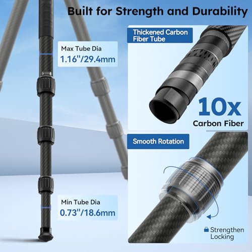 Image of SIRUI AM-284S+G1 Carbon Fiber Travel Tripod Kit, Low Profile Ball Head | 50.4 inch Height, 29.44mm Tube, DSLR, Mirrorless Camera, Video Camera, Lightweight, Travel, Outdoor Photography