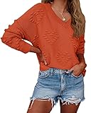 Tutorutor Womens Cute Heart Love Print Sweater Tops Oversized V Neck Dot Ball Loose Knitted Spring J