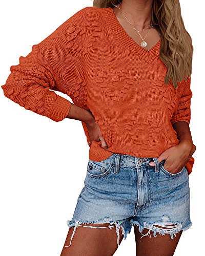 Tutorutor Womens Cute Heart Love Print Sweater Tops Oversized V Neck Dot Ball Loose Knitted Spring Jumper Pullover #TOP30