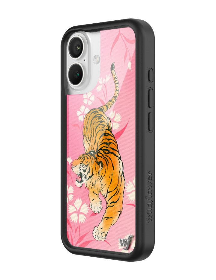 Image of Wildflower Cases - Compatible with iPhone 16 | Protective Black Bumper, 6.5ft Drop Test Certified, Women Owned Small Business | Pink Orange Cat Dainty Aesthetic Trendy | Tiger Blossom