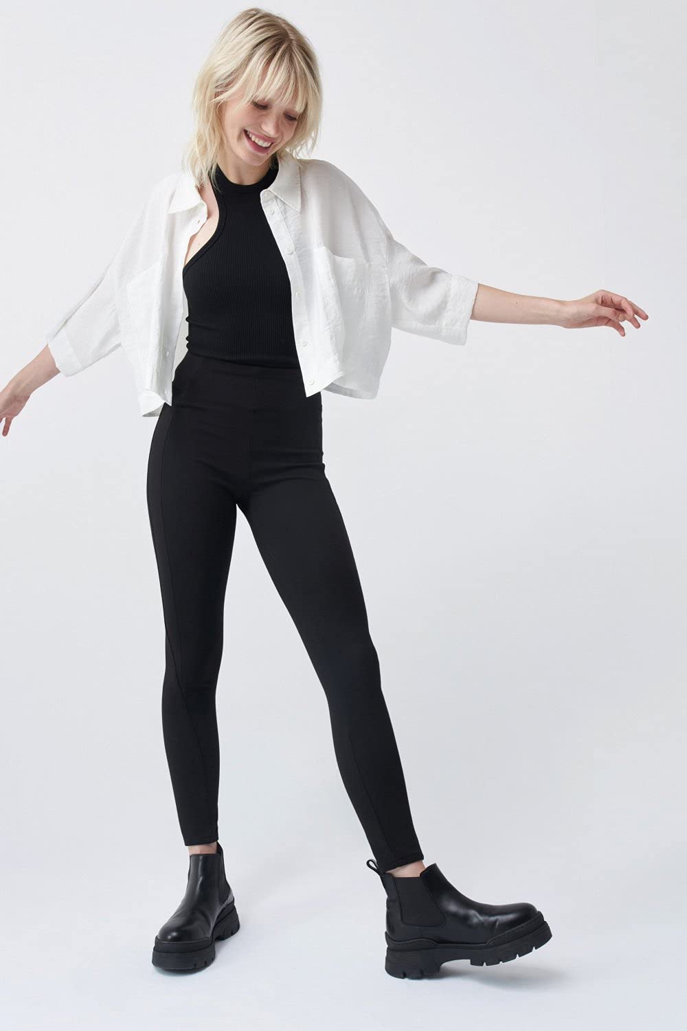Salsa Jeans Vaqueros Slim Jegging de Tiro Alto de Punto Negro para Mujer Mujer
