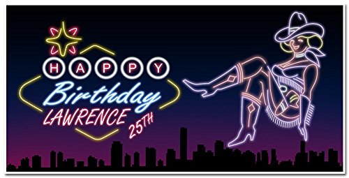 Personalized Vegas Cowgirl Neon Birthday Banner Party Decoration Backdrop