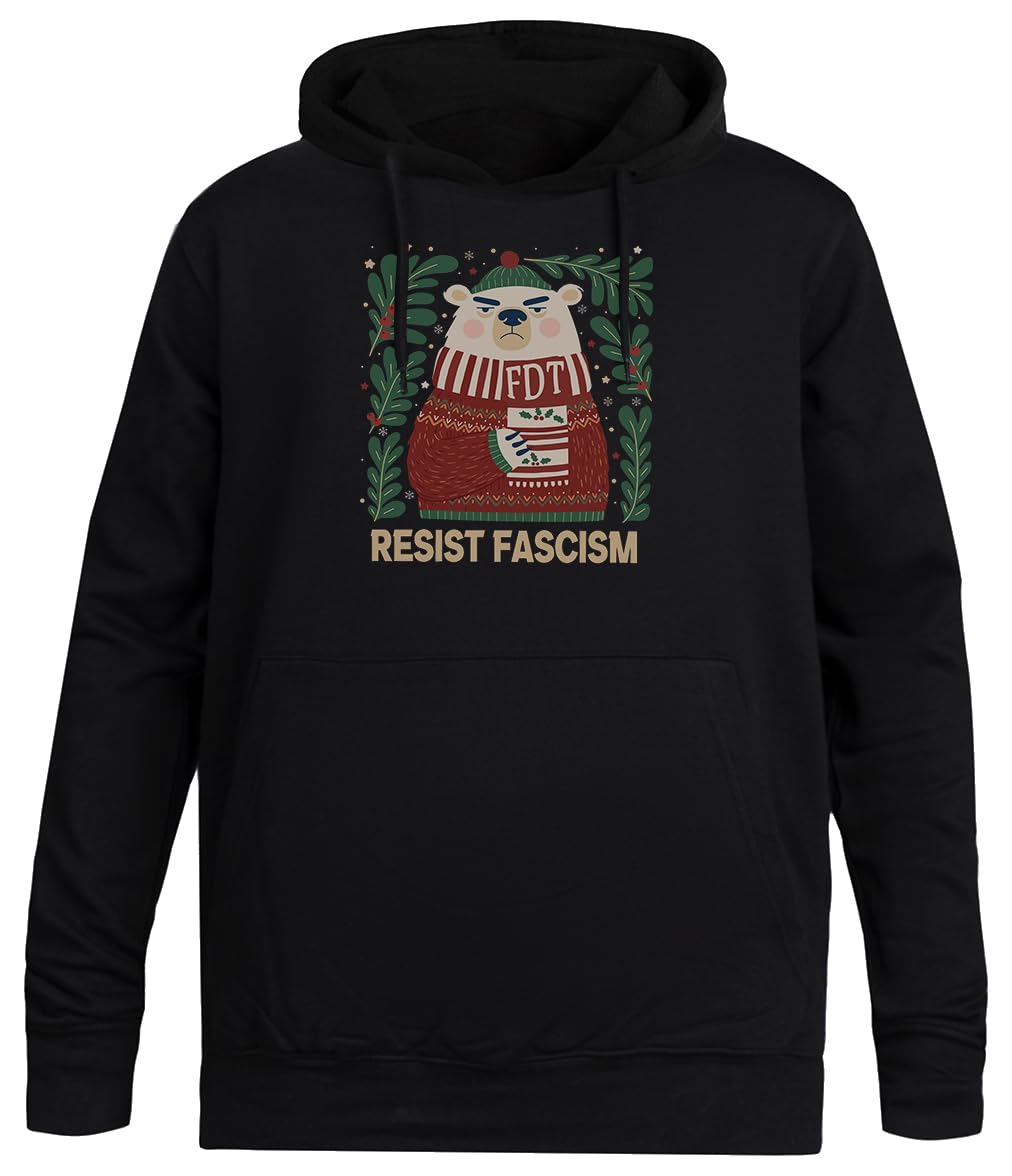 Oso Navideño De Resist Fascism Sudadera con Capucha Negra Unisex Sin Género Unisex Black Hoodie Men Women