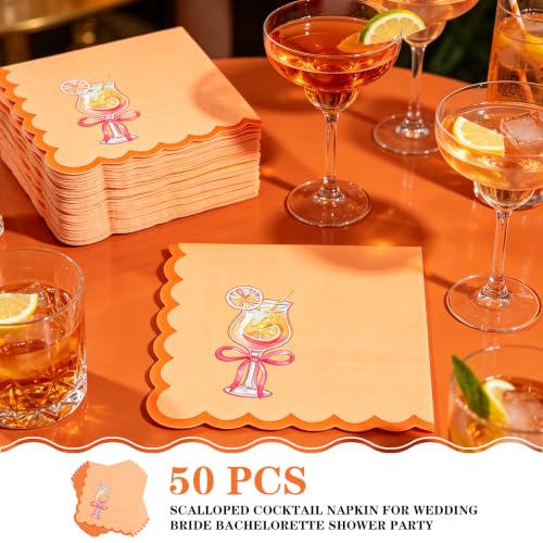 Love at First Spritz Cocktail Napkins, 50Pcs Orange Scalloped Paper Napkins - image 3