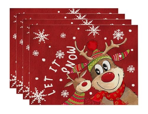 4er Set Platzset Weihnachten Tischset Weihnachten Leinen Platzdeckchen...