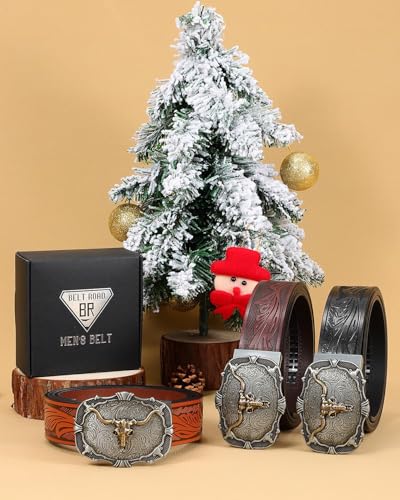Image of BELTROAD Mens Ratchet Western Belt Leather Cowboy Belts for Men with Automatic Western Buckle Belt for Jeans Christmas Gifts