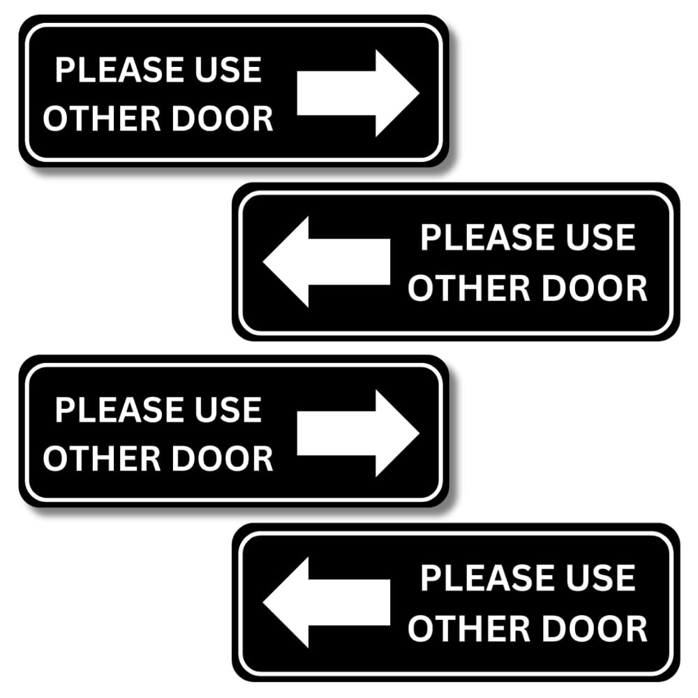 4 Pack Please Use Other Door Vinyl Decal Stickers 9 x 3 Inches Left Right Arrow Sticker sign Removable Waterproof for Stores Businesses, Office, and Door Sign (black)