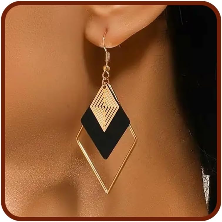 Black Gold Dangle Earrings for Women, Bohemian Geometric Teardrop Drop Earrings Vintage Layered Leaf Statement Lightweight Jewelry Gifts for Birthday Christmas