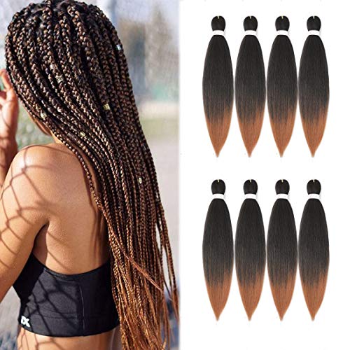 Ombre Pre-Stretched Braiding Hair Extensions 8 Packs Hot Water Setting Yaki Straight Itch Free Braiding Hair Low Temperature Synthetic Fibers Professional Crochet Braiding Hair(24 inch,#1B/30)