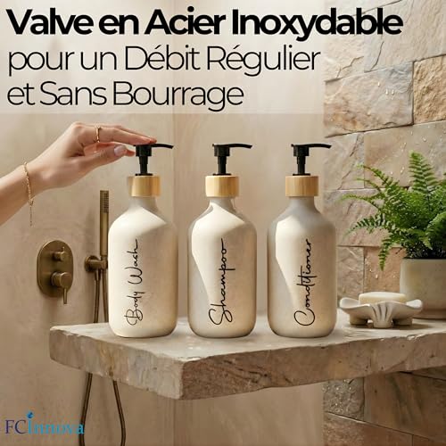 Lot de 3 Distributeurs Savon Beige Mat Rechargeables FCInnova
