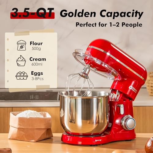 Image of Kitchen in the Box Stand Mixer, 3.5 QT Small Kitchen Electric Stand Mixers, 10-Speed Portable Lightweight Dough Mixer for Daily Use with Egg Whisk, Dough Hook, Beater (Red)