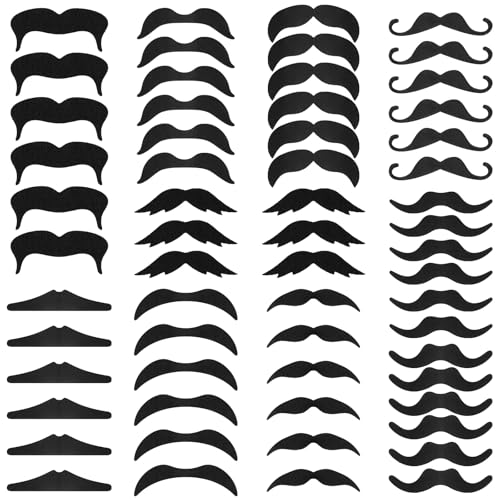 Ouligay Lot de 60 moustaches autocollantes à coller - Faux moustache - Pour fêtes costumées, Halloween, Noël, anniversaire et fête