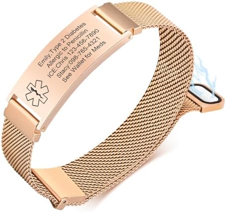 VNOX Medical Alert Id Bracelet for Men Women, Custom Engraving Ad...