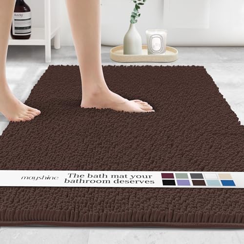 Image of MAYSHINE Plush Shaggy Chenille Bath Mat | Extra Soft, Super Absorbent, Non-Slip Bathroom Rug | Fluffy Microfiber, Area Rug Sets for Bathroom Floor, Kitchen, Living Room | 47 inchx27 inch | Brown