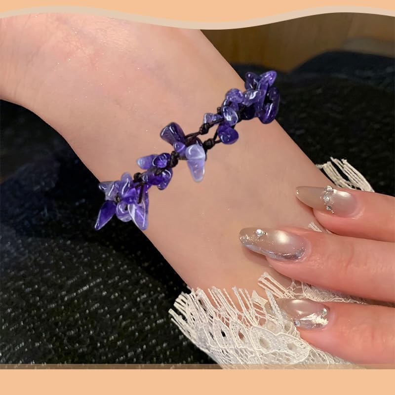 Amethyst Bracelets for Women Purple Birthstone Chakra Healing Crystal Bracelet Handmade Gemstones Bracelet Adjustable Stress Anxiety Relief Items Spiritual Bracelets Gifts for Women Friends Coworkers - Image 7