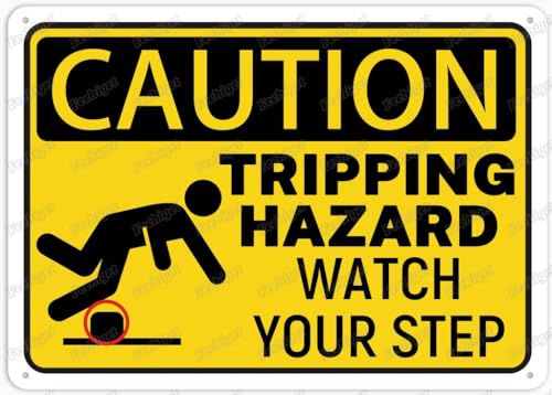 Caution Tripping Hazard Watch Your Step Funny Vintage Tin Sign 12x8 Inch Wall Art Decor Iron Poster for Home Farmhouse Bar Cafe Yard Indoor Outdoor Gift