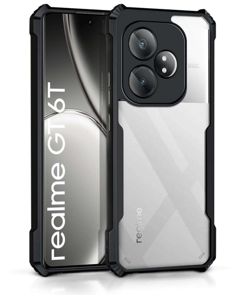 WOW IMAGINE Shock Proof Clear Protective Back Case for Realme GT 6T 5G | Realme GT 6 - AirEDGE Technology | 360 Degree Camera Protection | Transparent Hybrid Back Case Mobile Cover - Black (B0D5LYF2JD) Amazon Price History, Amazon Price Tracker