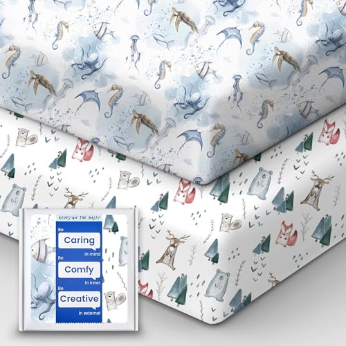 TotBasic Baby Crib Sheets Boy Girl for Standard Crib Mattress - Ultra Soft Jersey Knit Neutral Crib Mattress Sheet, Safe and Snug, Durable, Stylish Crib Sheet Fitted, 28''x52''x9'' Extra Deep Pocket