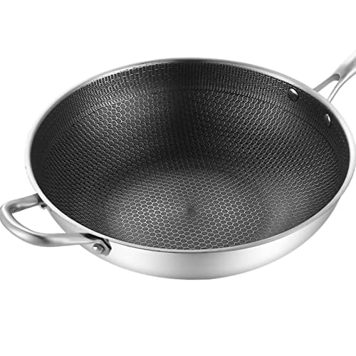 Wok de acero inoxidable con mango largo y fondo plano 34cm miniatura 4