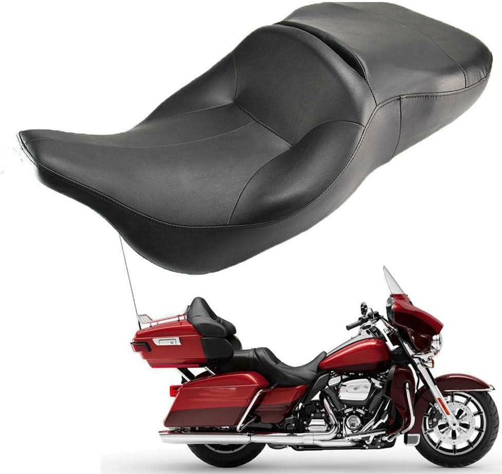 Motorcycle Seat For Harley Touring Models (Road King, Road Glide, Electra Glide) 2009-2023 - Rider & Passenger, Desert/Black Synthetic Leather