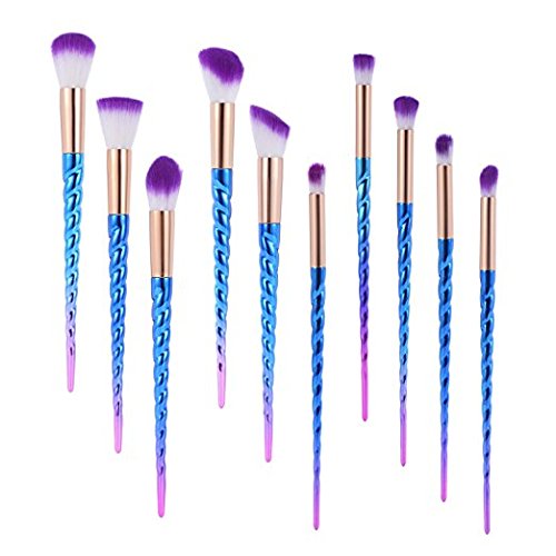 Miniatura 4 de Juego de 10 brochas de maquillaje de sirena Boniss, con bolsa, de nailon, para maquillaje, base, polvo, sombra de ojos, delineador de ojos, mezcla,