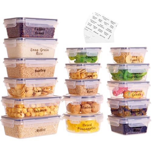XOTAISM 16 Pcs Reusable BPA-Free Plastic Food Storage Containers With 248 Pantry Food Labels Preprinted