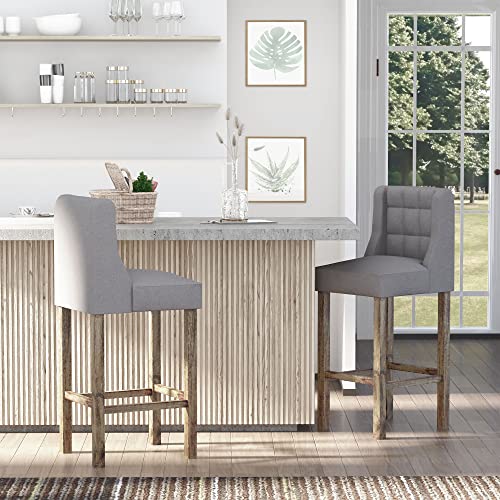 Homcom Modern Bar Stools, Tufted Upholstered Barstools, Pub Chairs With Back, Rubber Wood Legs For Kitchen, Dinning Room, Set Of 2, Grey #TOP1
