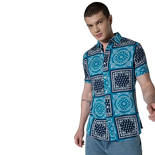 Image of Hubberholme Men's Rayon Relaxed Fit Printed Half Sleeve Resort Shirt