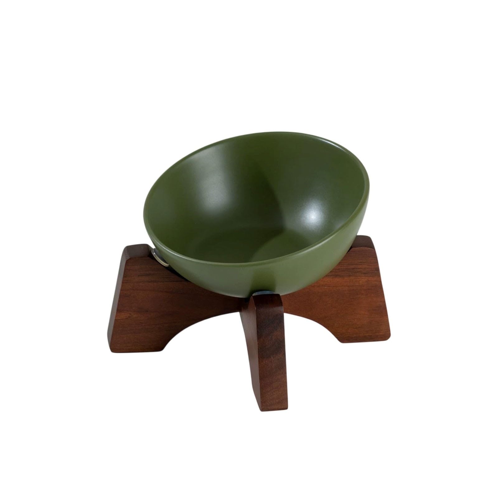 Ciotola for Cani e Gatti in Ceramica con Supporto in Legno, Piatto Inclinato Antiscivolo for Animali(Green)