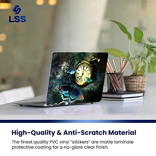 Image of LSS 15 15.6 inch Laptop Notebook Skin Sticker Cover Art Decal Fits 13.3 inch 14 inch 15.6 inch 16 inch HP Dell Lenovo Apple Asus Acer Compaq (Free 2 Wrist Pad Included) Clock Butterfly