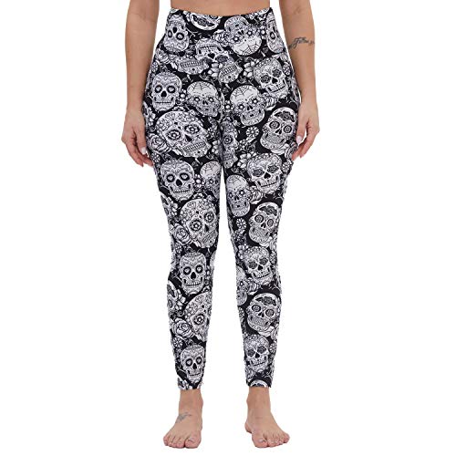 NexiEpoch Leggings for Women - High Waist Soft Tummy Control Stretch Pants for Yoga Workout, Training (Skull, Large-X-Large)