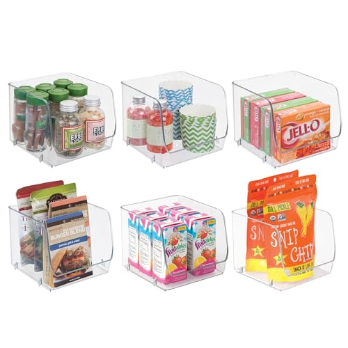 iDesign Stackable Open-Front Storage Bins for Kitchen and Pantry Organization – Set of 6 – Clear