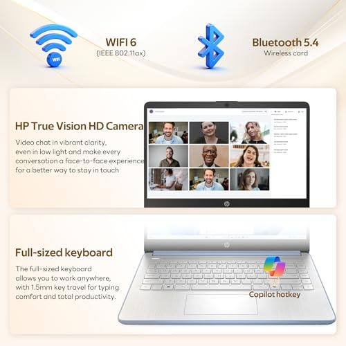 Image of HP Flagship 14 inch Laptop with AI Copilot for Student, 13th Gen Intel 4-Core, 4GB DDR4, 256GB Storage(128GB UFS+128GB Docking Station), Intel Graphics, Webcam, 1 Year Office 365, WiFi 6, Win 11 S, Blue