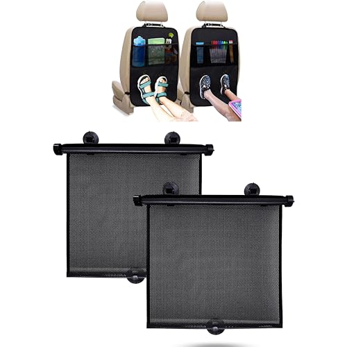 Image of EcoNour Car Side Window Sun Shade 15"x17" + EcoNour Car Back Seat Protector for Kids (2 Pack) | Car Shades for Side Windows | Waterproof Seat Back Protector with Storage Organizers