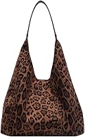 YFGBCX Leopard Tote Bag for Women - Brown Cheetah Print Faux Suede Hobo Purse, Large Capacity Vintage Work Bag