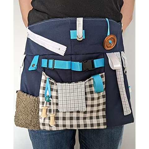 Fidget and Sensory APRON Handmade in the U.S.A. for People with Memory Loss, Dementia and Alzheimer's. Gender Neutral Dementia Toy. Color: Denim Blue & Grey size: 17" x 14.5" with 28" ties. Cover