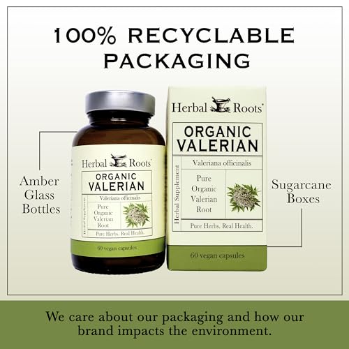 Image of Herbal Roots Pure Organic Valerian Root Capsules - Non-Habit Forming with no Melatonin, USDA Certified Organic - 60 Vegan Capsules