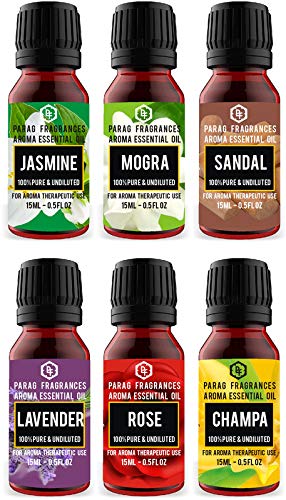 Parag Fragrances 6in1 Flower Aroma Diffuser Oils (6pc x 15ml) of Jasmine, Mogra, Lavender, Rose, Champa & Sandalwood For All Types Of Aroma Diffusers, Reed Diffuusers & Humidifier (B091Q3SYYZ) Amazon Price History, Amazon Price Tracker