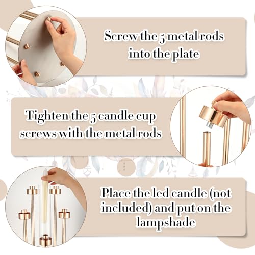 Tandefio 4 Set 5 Arm Gold Candelabra Centerpieces for Table, 35'' Tall Wedding Metal Candlestick Floor Holder Acrylic Clear Lampshades with 20 LED Candles for Wedding Party Event Table Fireplace Decor - Image 8