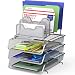 SimpleHouseware 3-Pack Stackable Desk File Document Letter Tray w/ 5 Compartments Step File Organizer, Silver