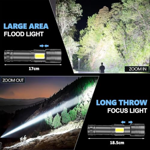 Image of High Power Rechargeable Torch Light, 2-in-1 Super Bright LED Flashlight & Emergency Lamp for Home, Camping & Power Outage