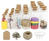 DOINUO 148Pcs Home Decor Set, Including 44Pcs Mini Glass Jars Decorative Bottles with Cork Stoppers Wish Bottles（20pcs 5ml and 12pcs 10ml and 12pcs 20ml）,50Pcs Blank Cards,50pcs Eye Screws,30 Meters Twine and 3Pcs Funnel