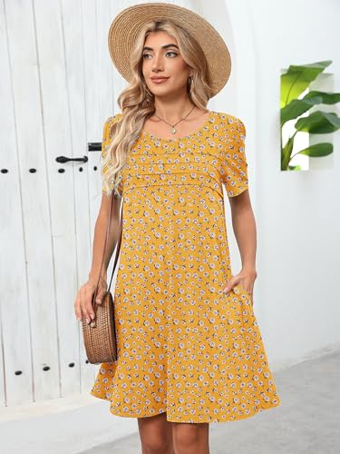 Image of Heymoments Women's Short Sleeve Crewneck Sundress Summer Casual A-Line Beach Dress with Pockets S-2XL
