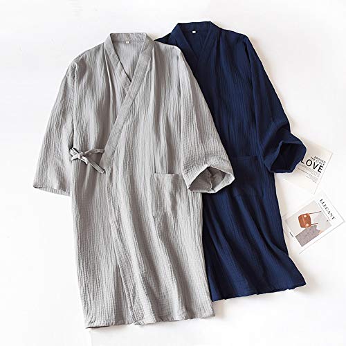 Image of SIQITECHNO Men Kimono Robe Cotton Yukata Spa Sauna Bathrobe Sleepwear Japanese Kimono for Women Loungewear Nightgown Dressing