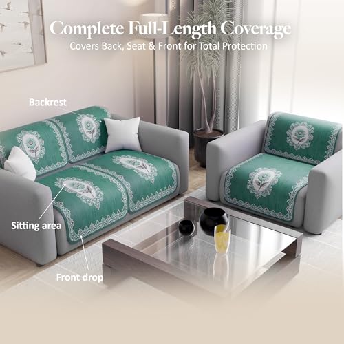 Image of Kuber Industries 2+1 Seater Sofa Cover | Slipcover for Living Room | Thick & Cozy | Non-Slip Comfort Sofa Cover Set | Sunflower Print Blaze 1418 - Green