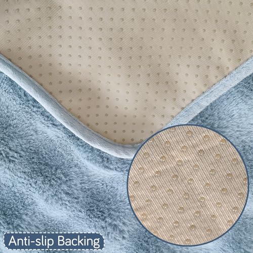 Image of HOKIPO 'FurHug' Premium Faux Fur Rabbit Sofa Cover Mats for L Shape and 1 /2 /3 Seater Sofa. Make Your Own Sofa Cover Set, Mat Length 90(D) x 240(L) cm, Charm Blue (AR-6290-BL)