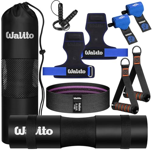 Image of WALITO 8Pcs Barbell Pad Set for Hip Thrust - Squat Pad,Gym Accessories for Women with Bar Bad,Bench Press, with Gym Ankle Straps,Resistance Bands for Working Out,Lifting Strap,Carry Bag