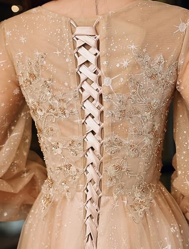 Noufany A-Line Prom Dresses Wedding Guest Party Wear Long Sleeve Jewel Neck Tulle with Sequin 2023 GD8084