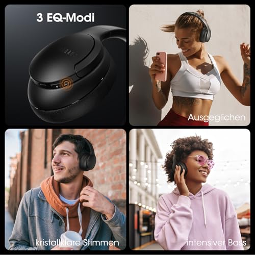 Bluetooth Kopfhörer Over-Ear,90 Std Kopfhörer Kabellos Bluetooth Over Ear mit 3 EQ-Modi,HiFi-Stereo Faltbares Wireless Headphones für Reisen/Büro/Handy/PC-Schwarz – Bild 4